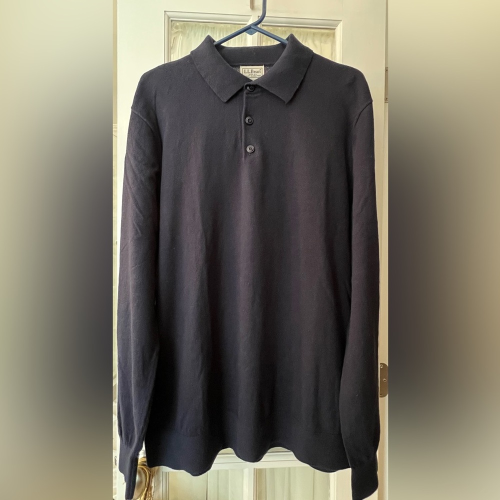 L.L. Bean Collared Three Button Polo Sweater Men’s Size X-Large Navy Blue 502806